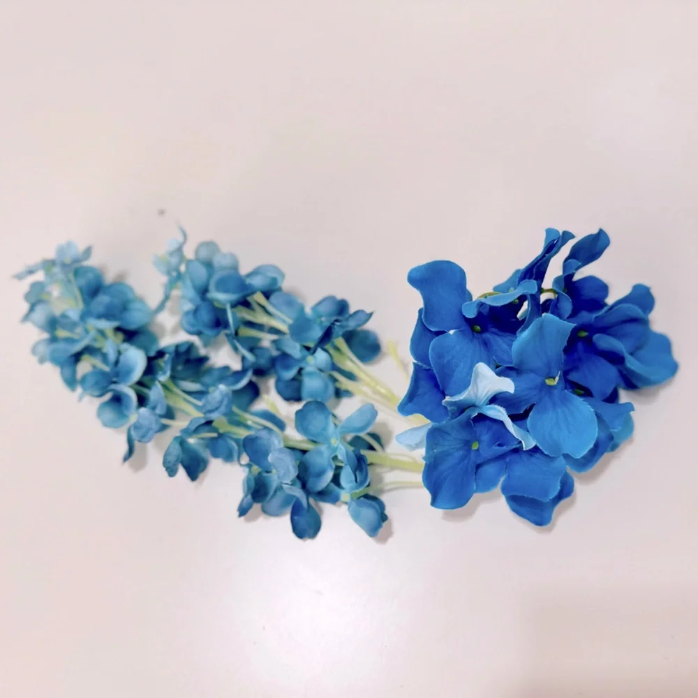 SHABBY CHIC 3 Blue Hydrangea Flowers Floral Arrangement Faux Flower Lifelike
